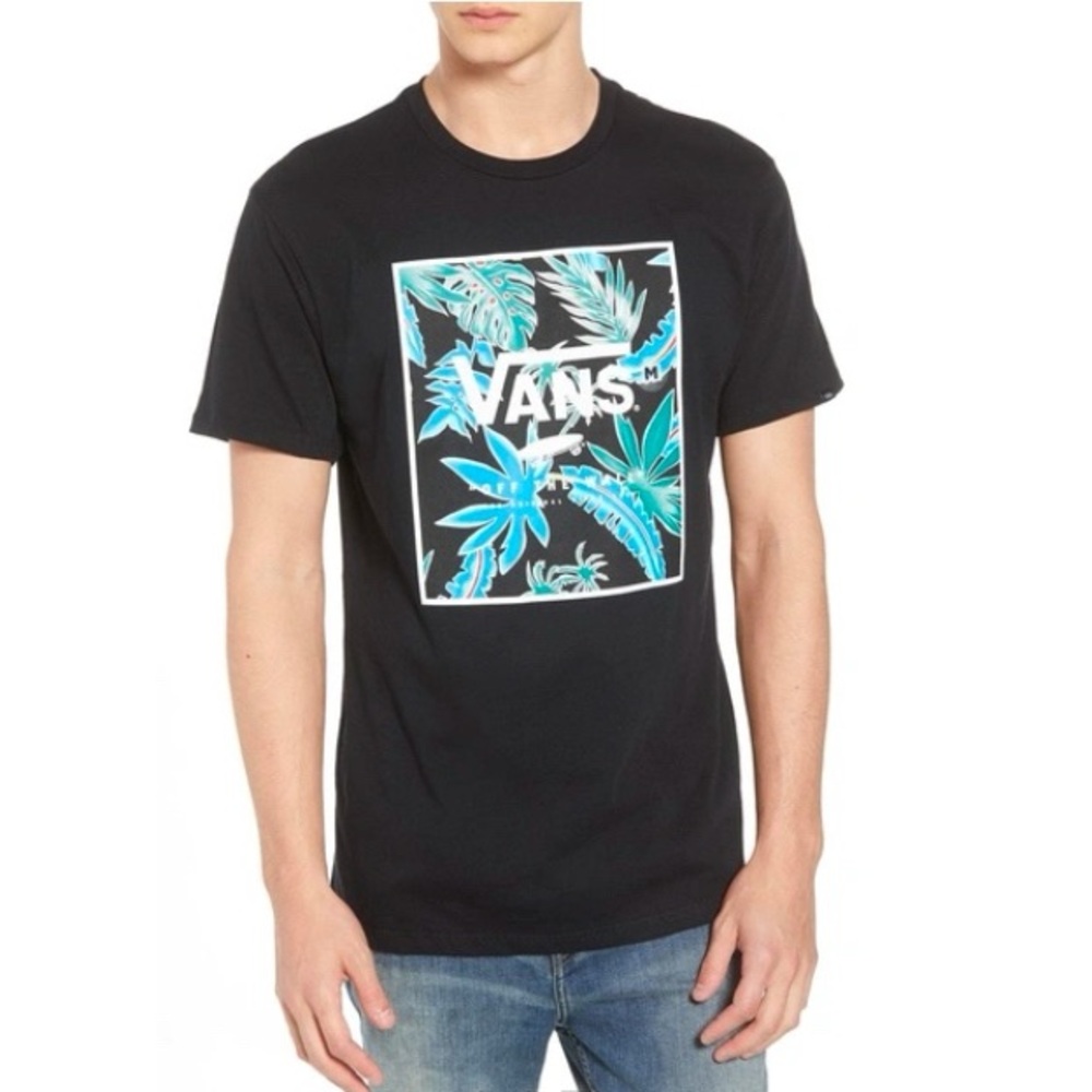 Vans Logo Box T-shirt In Black / Black Pit Stop Tropical Size Large